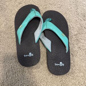 Sanuk Root Beer Cozy Black/Turquoise Youth Flip Flop Sandals Size Youth  4-5